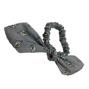 Grey seashells scarf tie scrunchie hand made USA pink bow cotton rare print gift